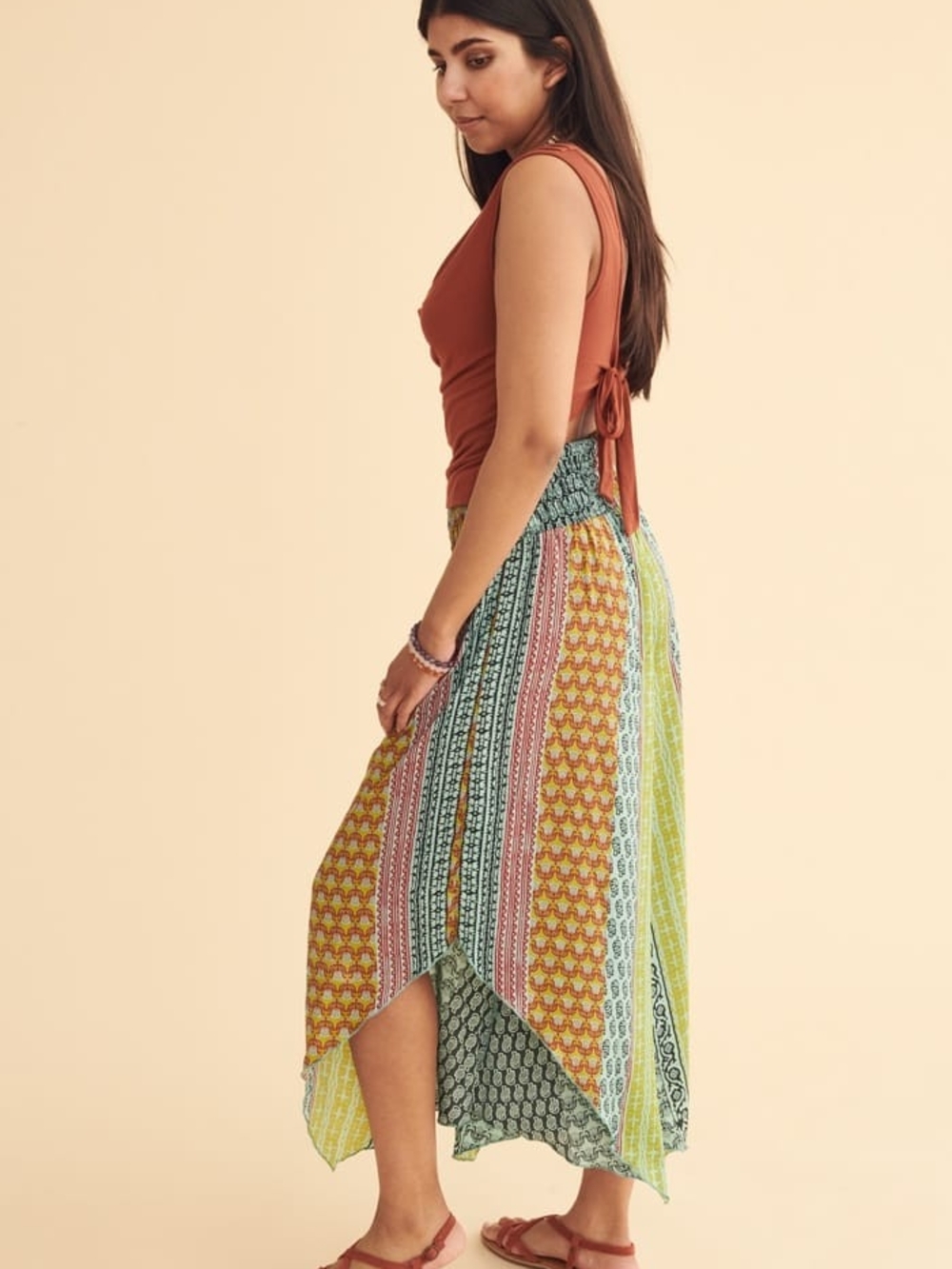 Bohemian Wide-Leg Printed Palazzo Pants in Multi-Striped - Picture 3 of 6